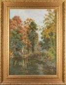 Thomas Gough (British, 1858-c.1936) - Woodland pond with a cottage beyond - Watercolour - 89 x 63.