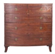 A George IV mahogany bow-fronted chest, the top with a reeded edge,