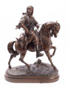 After Emile Coriolan Hippolyte Guillemin, (French 1841-1907); a spelter group of a mounted huntsman,