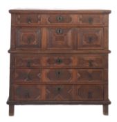 A Jacobean oak rectangular chest, in two parts,