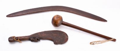 A Maori carved hardwood hand axe,
