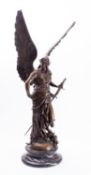 Ceolini(?), a patinated metal and marble mounted model of a female archangel,