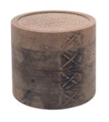 A Chinese Yixing stoneware jar and cover in imitation of a rattan rice container,