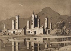 *Sir Claude Francis Barry (British, 1883-1970) - Albenga - Etching with aquatint - 25.5 x 35cm - 36.