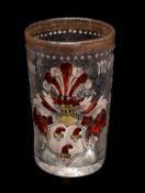 A German enamelled glass tumbler attributed to Fritz Heckert and enamelled with the armorial for