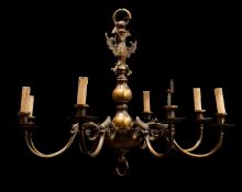 A Continental brass eight light chandelier, in late 17th /early 18th century taste,