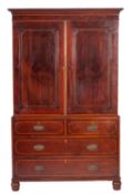 A 19th Century mahogany and inlaid linen press, crossbanded in satinwood, bordered with boxwood,