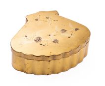 A Japanese brown and gold lacquer fan-shaped box and cover,