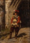 Ernest Crofts RA (British, 1847-1911) - Cavalier standing before a portcullis - Oil on panel - 23.