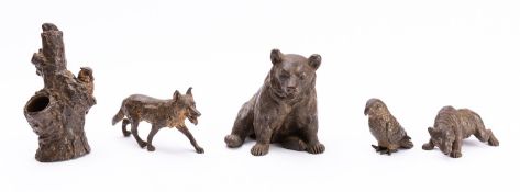 A collection of five Viennese bronzes, circa 1900; comprising a seated brown bear, 11.