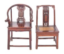 Two Chinese stained hardwood chairs,
