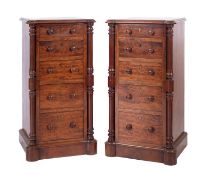 A pair of Victorian mahogany pedestal bedside chests,