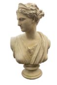 A stone composition bust of Diana Chasseresse, cast after the Antique, probably by Haddonstone,