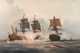 Jason (Les Spence) - Battle scene at sea - Oil on canvas - 60 x 90cm - Signed lower left