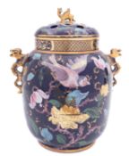 An early 19th century Ironstone pot-pourri vase and cover, probably Mason's with dragon handles,
