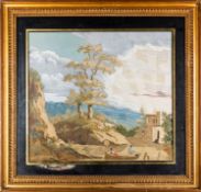 A George III silkwork picture of a couple boating,