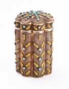 A 20th century Chinese silver gilt-mesh filigree tea caddy, stamped silver to the base,
