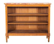 A birds eye maple and Jasper, inlaid open bookcase, bordered with lines,