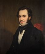 British School, 19th Century - Portrait of William Brown, wearing a black suit and a black cravat,