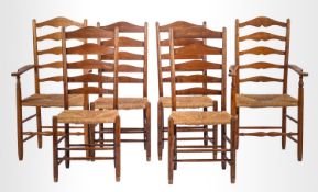 A set of four elm, ash and beechwood ladderback dining chairs,