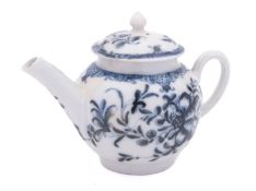A small Plymouth blue and white teapot and cover with bud finial,