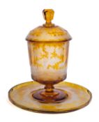 A large Bohemian amber flashed glass punch bowl,
