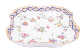 A Champion's Bristol lobed square dessert dish painted in the Sevres manner with the 'double