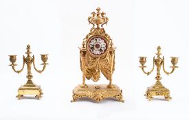 A gilt-metal and porcelain French Victorian mantel clock