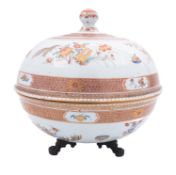 A pair of large Chinese verte/Imari armorial tureen covers adapted to form a bowl and cover,