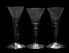 Three English wine glasses,