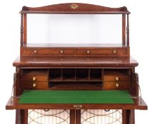A Regency mahogany and inlaid secretaire chiffonier, with ebonised moulding and lines,