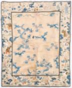 A Chinese silk and metal thread embroidered double panel depicting long-tailed birds and bats,