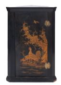 A 19th Century black lacquer and chinoiserie hanging corner cupboard,