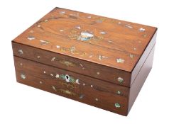 A Victorian rosewood and marquetry sewing or workbox,