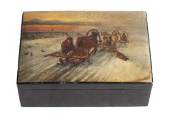 A Russian painted and lacquered papier mache box,