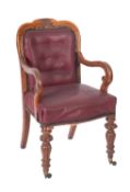 A Victorian carved oak desk armchair,
