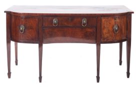 A 19th Century mahogany and inlaid bow-fronted sideboard, bordered with ebonised lines,
