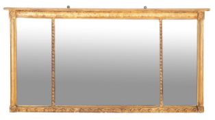 A George IV giltwood and composition framed overmantel mirror, circa 1825; tripartite,