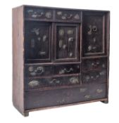 A Chinese stained hardwood and metal mounted table cabinet,