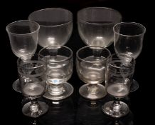 A mixed group of glass rummers, various shapes, sizes and dates.