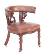 A William IV mahogany and later leather upholstered 'cockfighting' or library tub elbow chair,
