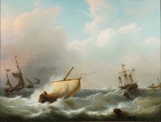 Martinus Schouman (Dutch, 1770-1848) - Shipping in choppy waters - Oil on canvas - 70 x 92.