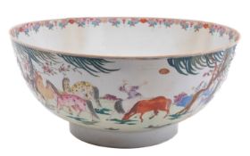 A large Chinese famille rose 'Eight Horses of Wang Mu' punch bowl,