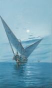 Vincenzo d' Esposito (Maltese, 1886-1946) - Boats in moonlight - Gouache - 45 x 27cm - 60 x 41.