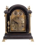A Victorian ebonised chiming bracket clock the eight-day duration,