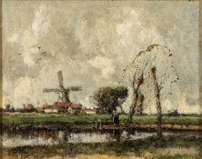 William Alfred Gibson (Scottish, 1866-1931) - By a Dutch Canal - Oil on board - 20 x 24.5cm - 35.