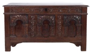 An oak coffer in early 16th century style,