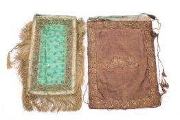 A gold metal thread and sequin embroidered reticule, or 'sweete bag', English,
