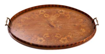 A George III mahogany and marquetry oval tray,