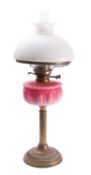 A Victorian brass and glass mounted table oil lamp,